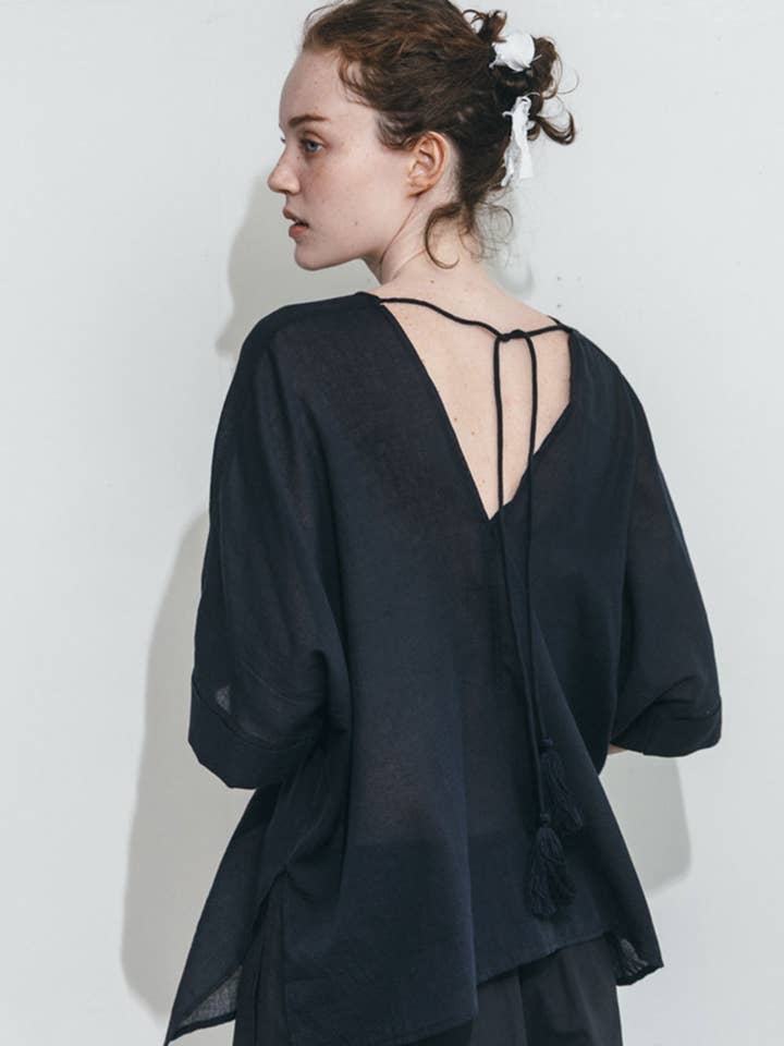 Keira Top Inkt Marineblauw voor wholesale door Fog Linen Work