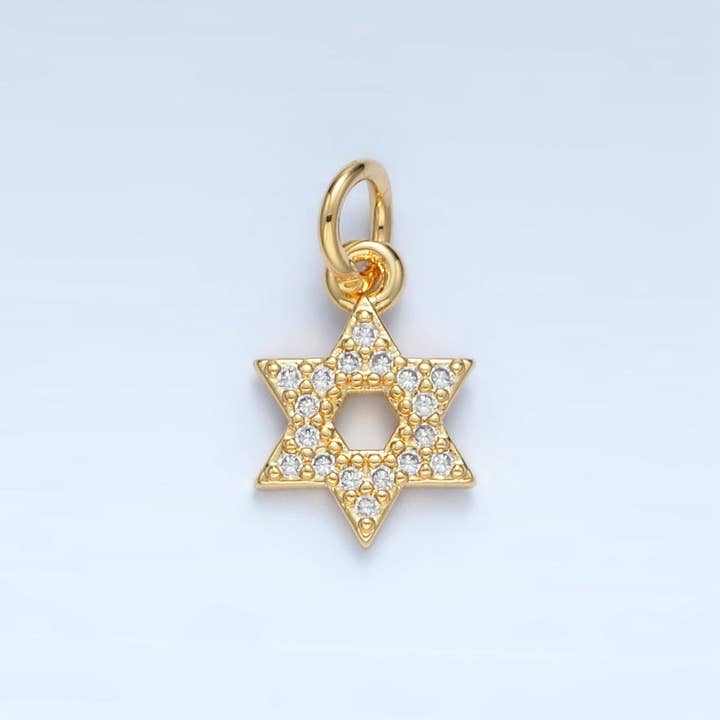 Aim Eternal - Wholesale Individual Charm/Pendant - 24K Gold Filled Open Micro Paved CZ Jewish Star of David Charm in Gold & Silver | E916