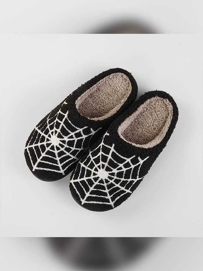Black Halloween Spider Web Fleece Slipper MMD049 for wholesale on Faire1