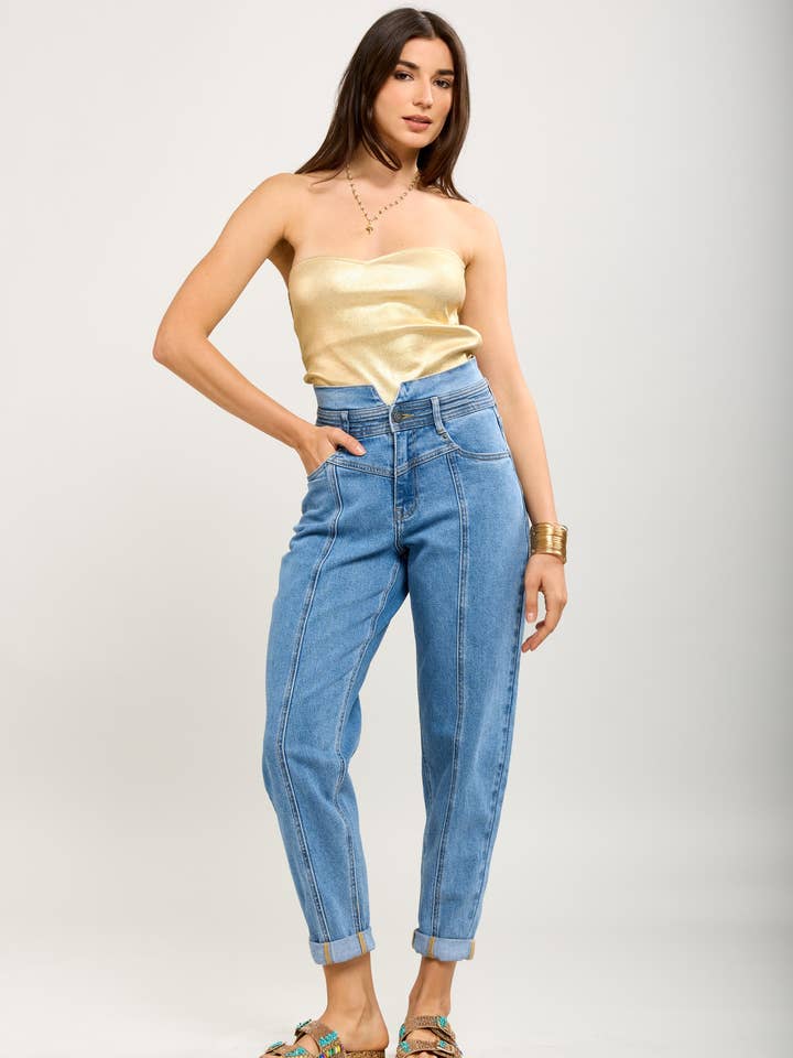 Toxik3 pantaloni jeans stretch mom a coste per la vendita all'ingrosso da parte di Toxik3