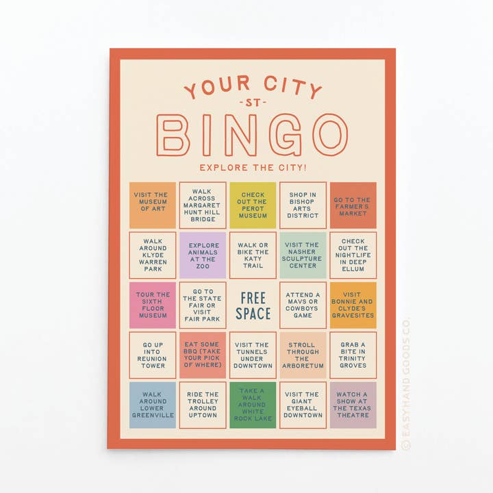 Custom City Explorer Bingo Card for wholesale by Easyhand Goods – formerly Onderkast