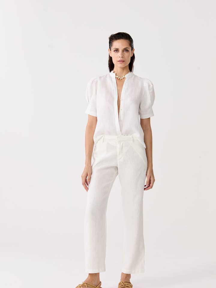 Athina Linen Shirt - White for wholesale on Faire