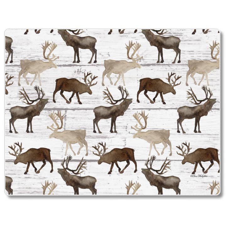 "Deer Pattern" 3mm Tempered Glass Cutting Board 10" x 8 for wholesale by CounterArt/Highland Home/Thirstystone