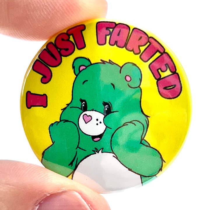 I Just Farted Bear 1980s Inspired Button Pin Badge for wholesale by Bite Your Granny