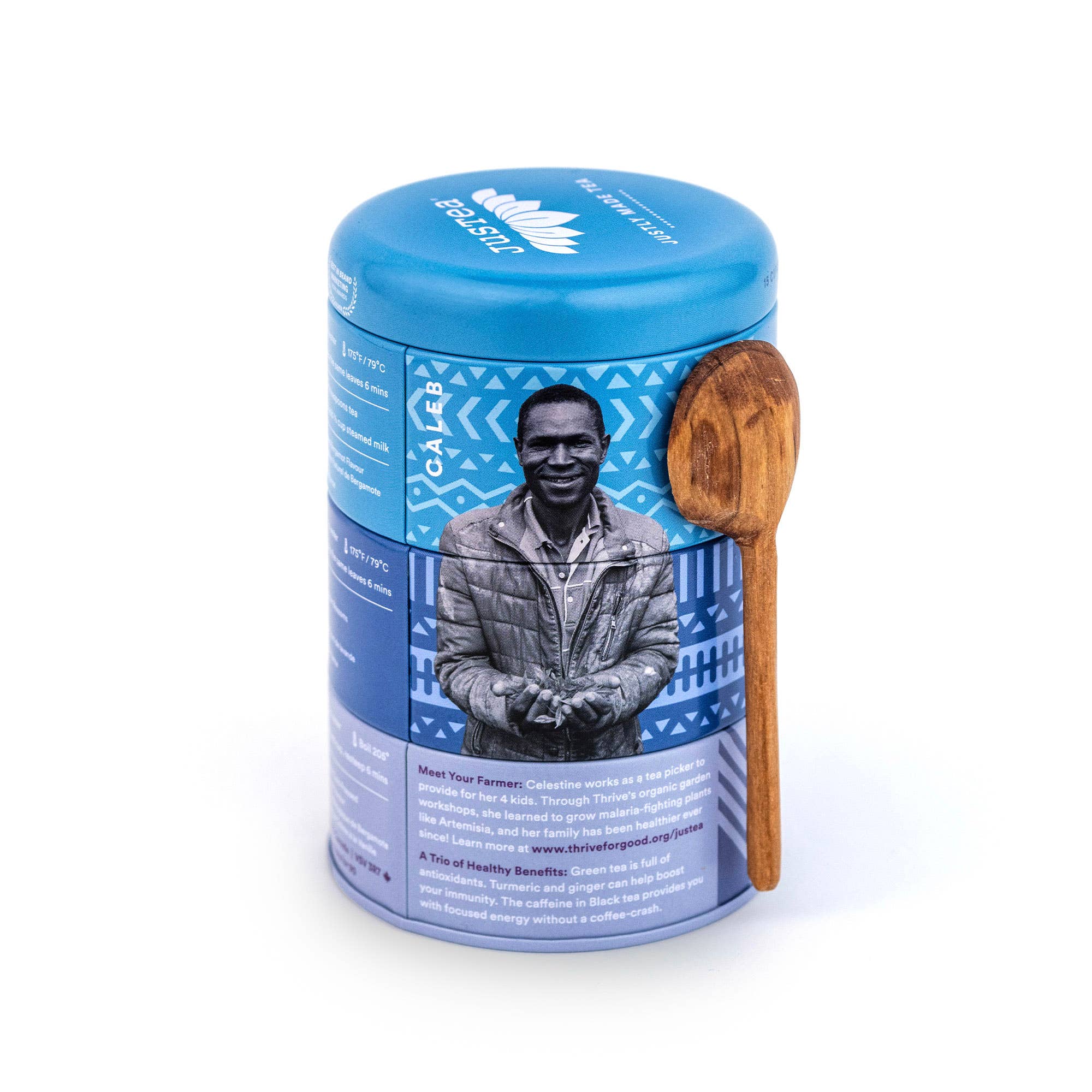 JusTea – Engroshandel Teposer – JusTea Økologisk Earl Grey Te Trio med Dåse og Håndskåret Ske - Fair Trade Te Gave1