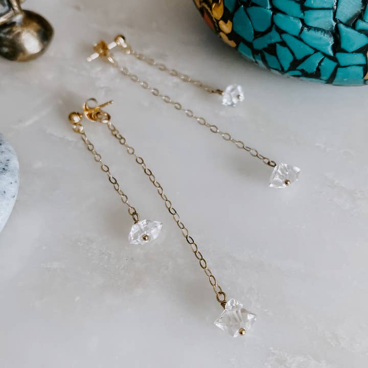 Aretes de diamantes Herkimer de doble toma para venta al por mayor de Derive Jewelry