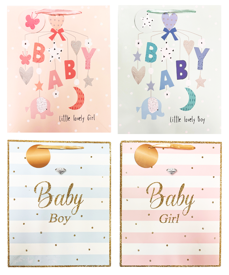 Angels Craft – wholesale Gift bag – Baby Shower Bag - Baby Mobile & Stripes, glitter accents1