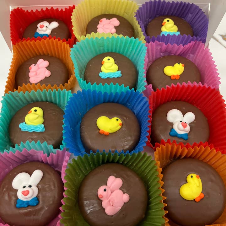 Easter Rabbits and Chicks Oreo's 24 per box for wholesale by Bear Creek Candy Kitchen