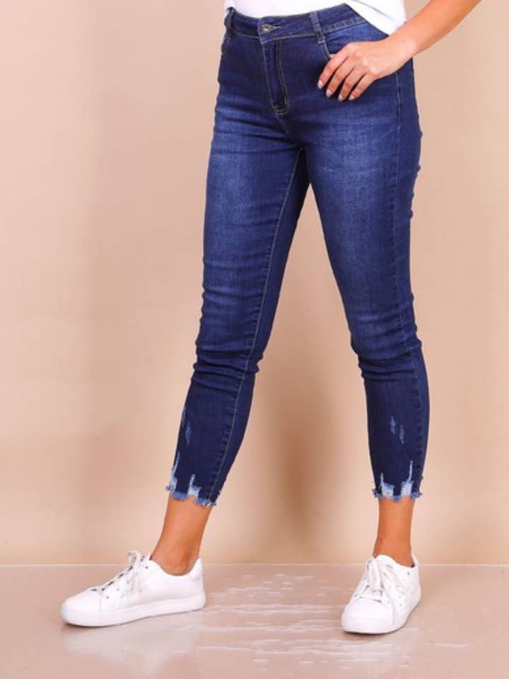 DenimVista - Wholesale Jeans – Women’s - G Smack Frayed Hem Mega Stretch Dark Wash Jeans