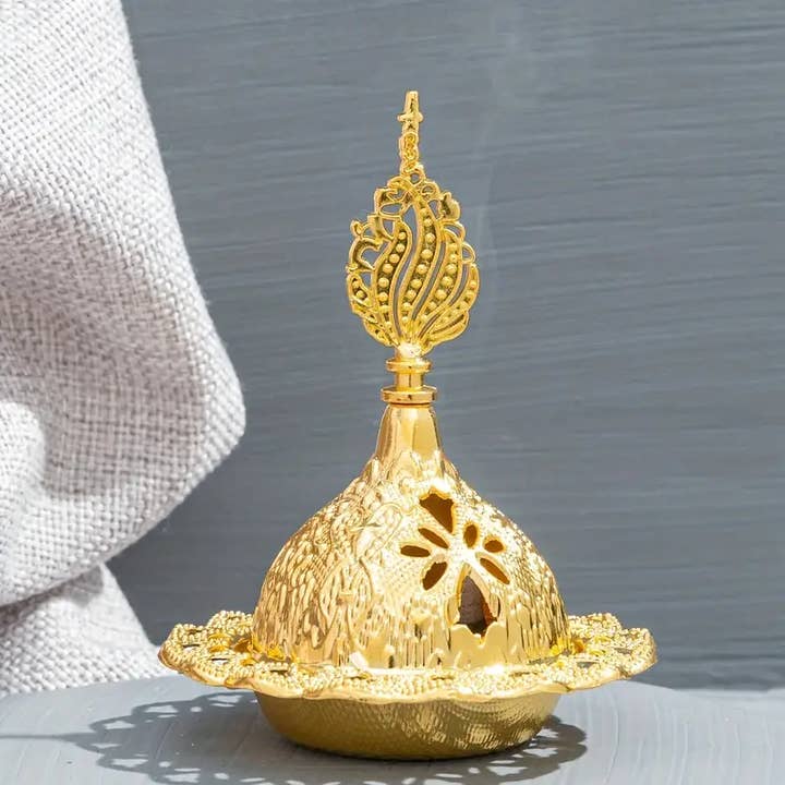 Middle Eastern Golden Incense Burner, Elegant Ornamental for wholesale by Magnifique Hearts