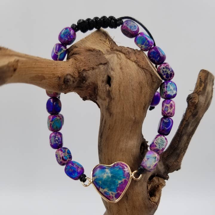Valentine's Day Natural Purple Stone Heart Bracelet for wholesale by CHAKRA JEWELRY