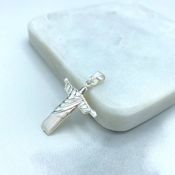 DIJU Jewelry - Venta al por mayor Abalorios/colgantes individuales - Colgante de cruz con sudario chapado en plata o estatua del Cristo Redentor de Jesús, Cristo Redentor Río Brasil, solo colgante, joyas al por mayor