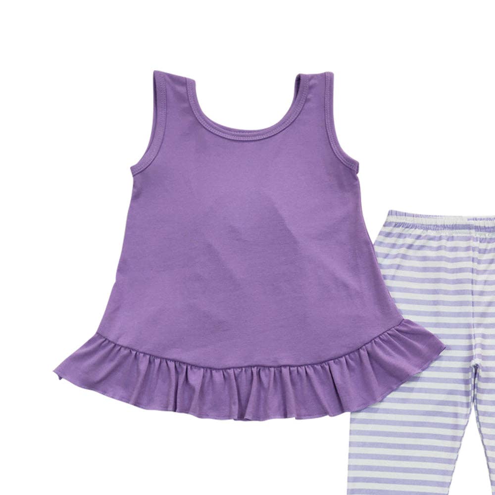 Aier Wholesale - Wholesale Top & Leggings Set - Kids - Baby Girls Lavender Tunic Stripe Legging Pants Clothes Sets5