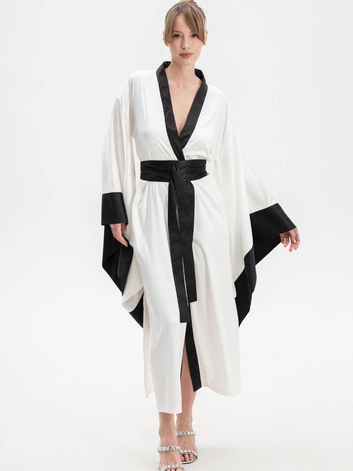 IDENTITY LINGERIE - Venta al por mayor Bata - Mujer - Bata de seda satinada con kimono, bata de novia larga para mujer