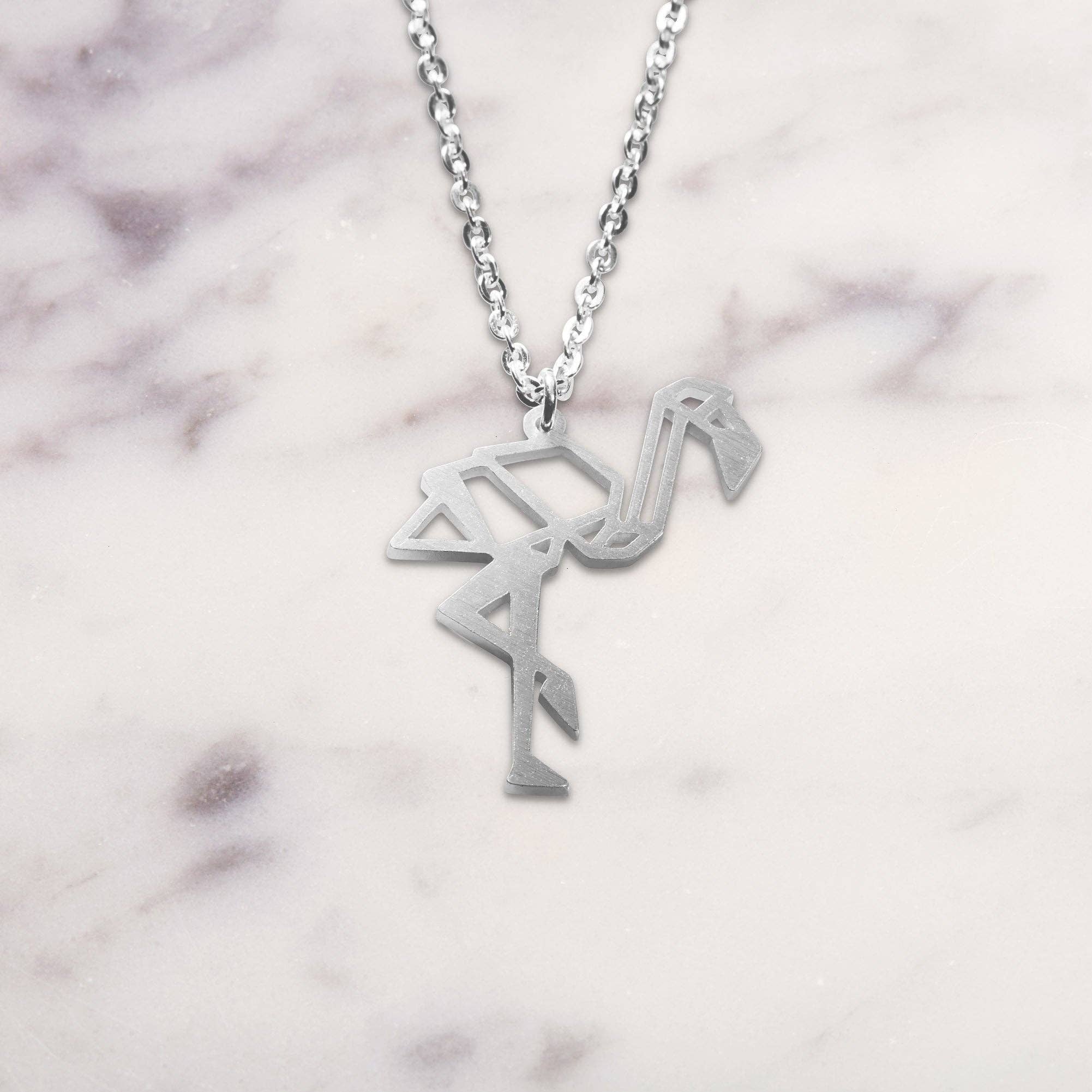 La Menagerie – wholesale Pendant/charm necklace – Flamingo Silver Origami Necklace7