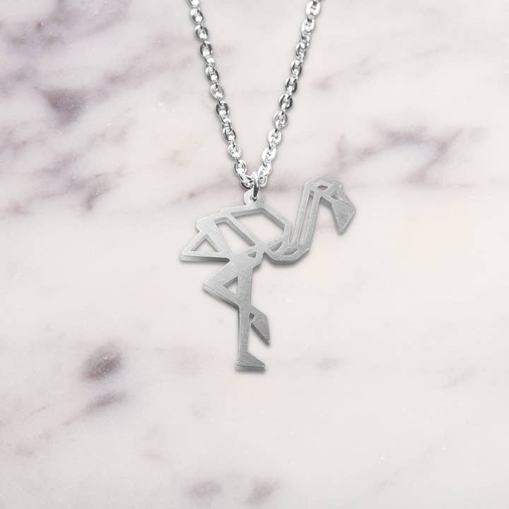 La Menagerie – wholesale Pendant/charm necklace – Flamingo Silver Origami Necklace7