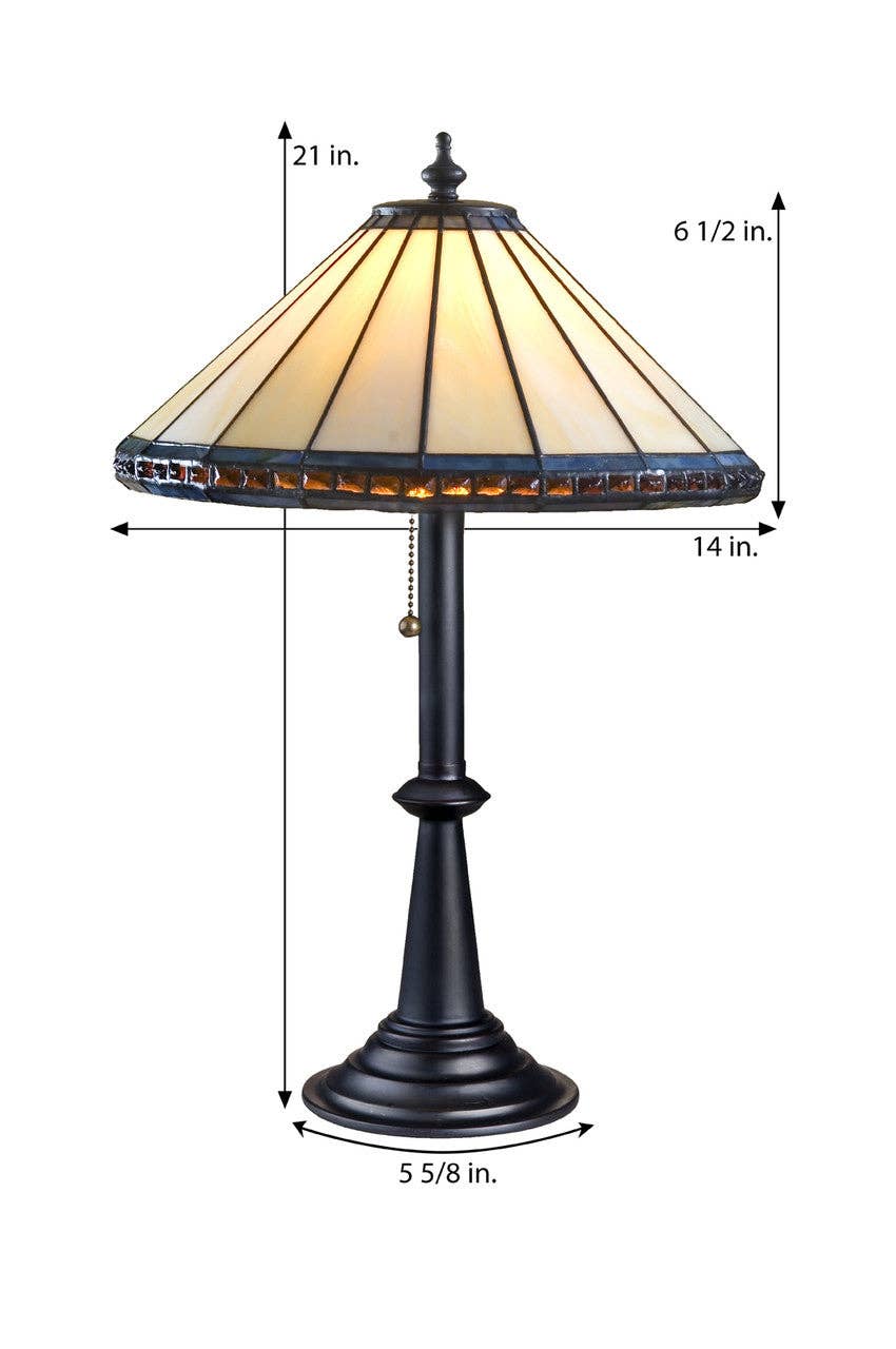 J Devlin Glass Art & Bert Anderson Collection - Wholesale Accent/Desk Lamp - Lam 646 TB Ivory, Multi and Amber Stones - Small Table Lamp2