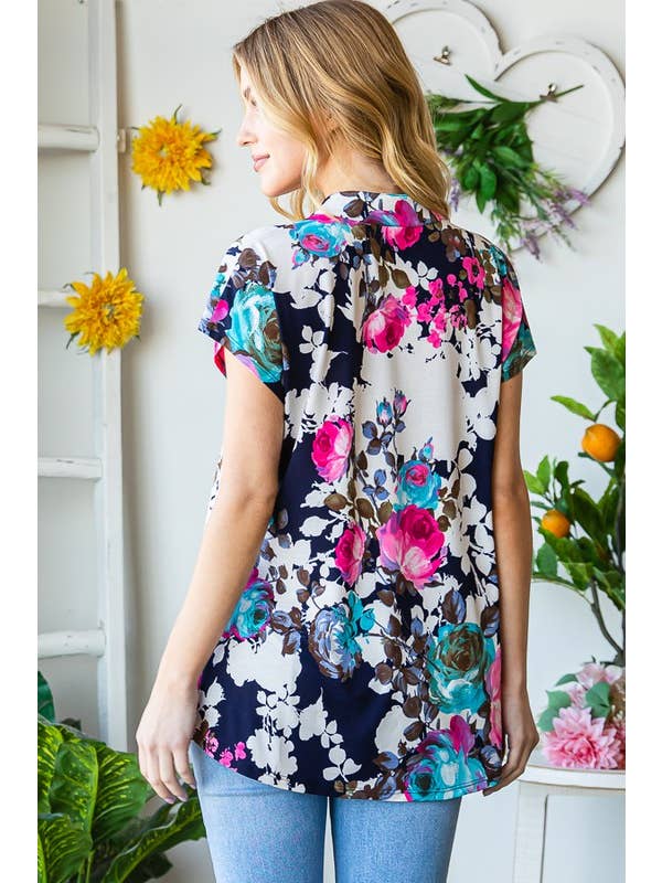 MARINE/MULTI HAUT FLEURI MULTICOLORE ET7033-12 en vente sur Faire7