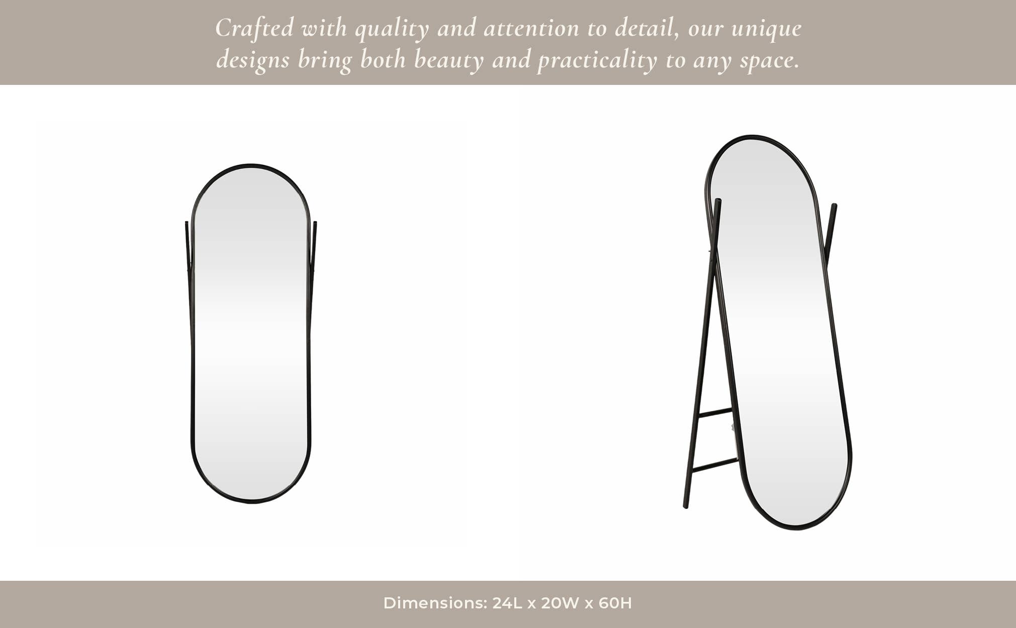 Sagebrook Home – wholesale Golvspegel – Golvspegel - Svart metall rundad båge hel längd, 60 tum.7