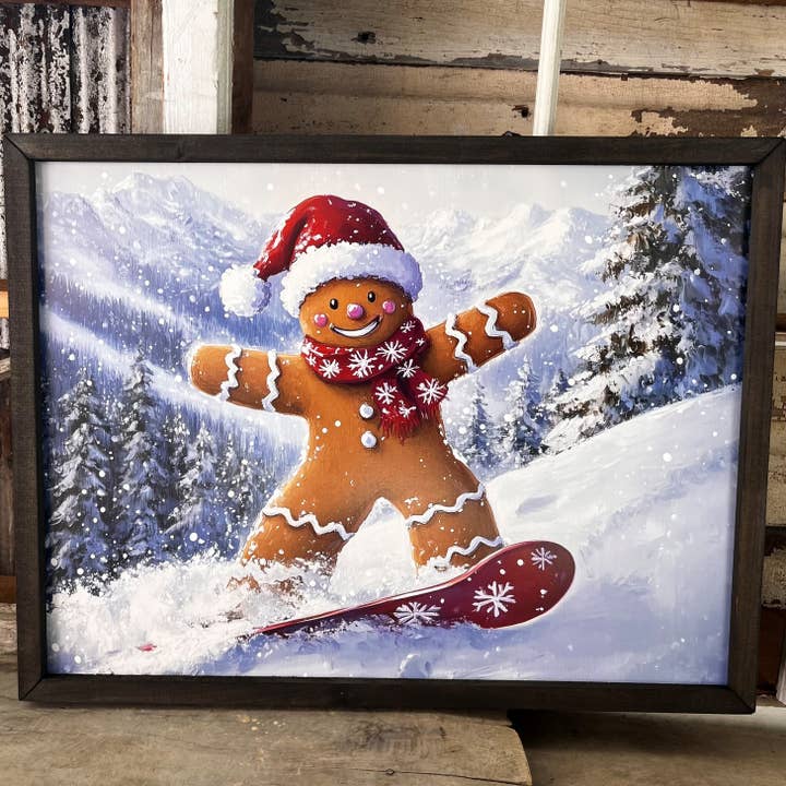 JanMichaels Art & Home - Wholesale Wall Sign - HMK173 Gingerbread Snowboarding Box Frame