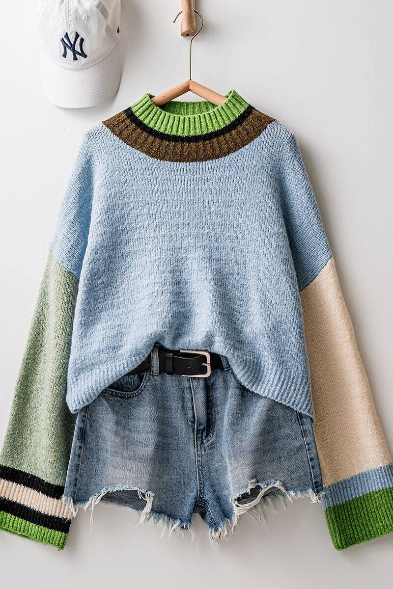 BLUE SAGE Colorblock Cropped Knit Sweater – Relaxed Boxy Fit for wholesale on Faire