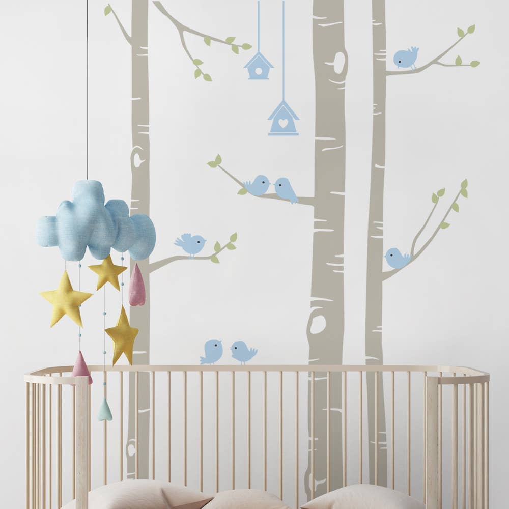 Simple Shapes - Wholesale Wall Decal/Stickers - Birch Tree with Birds Wall Decal1