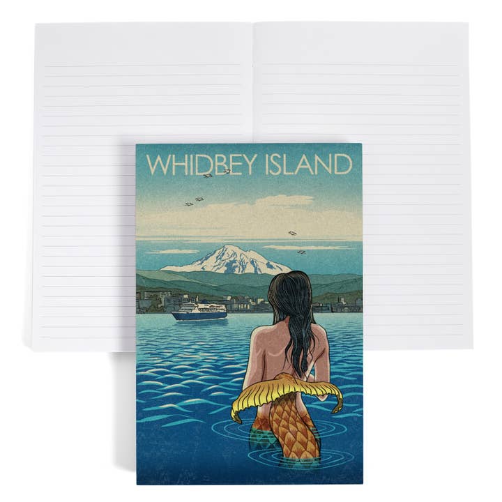 PREMIUM JOURNAL Whidbey Island, Mermaid & Mount Baker for wholesale by Lantern Press