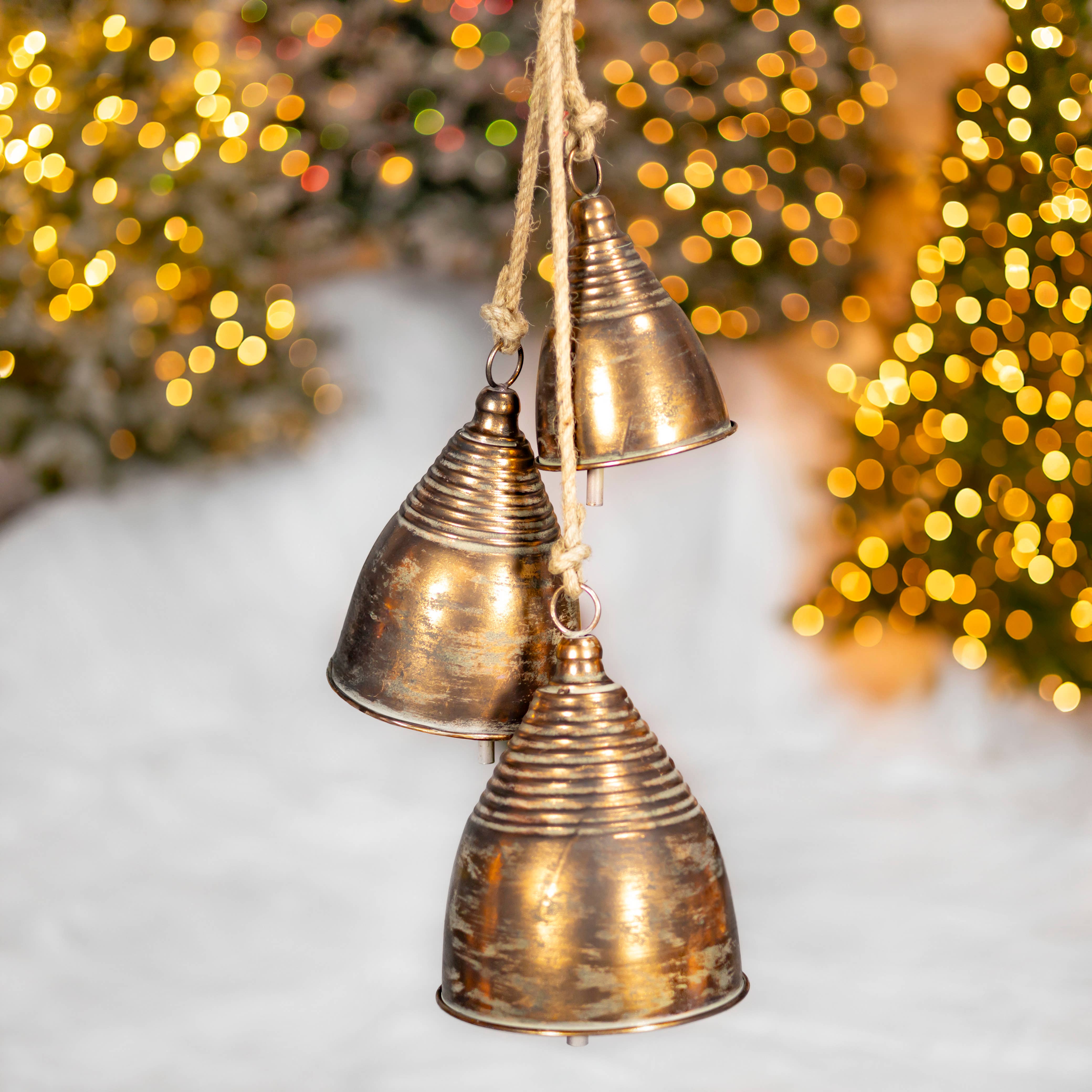 Zaer Ltd. International - Wholesale Christmas Decoration - "Blanfordia" Hanging 3-Piece Iron Bell Cluster - 7 Assorted4