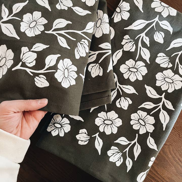Flora West Design - Wholesale Tea towel - Organic Cotton Tea Towel Kitchen Accessories Floral on Olive3