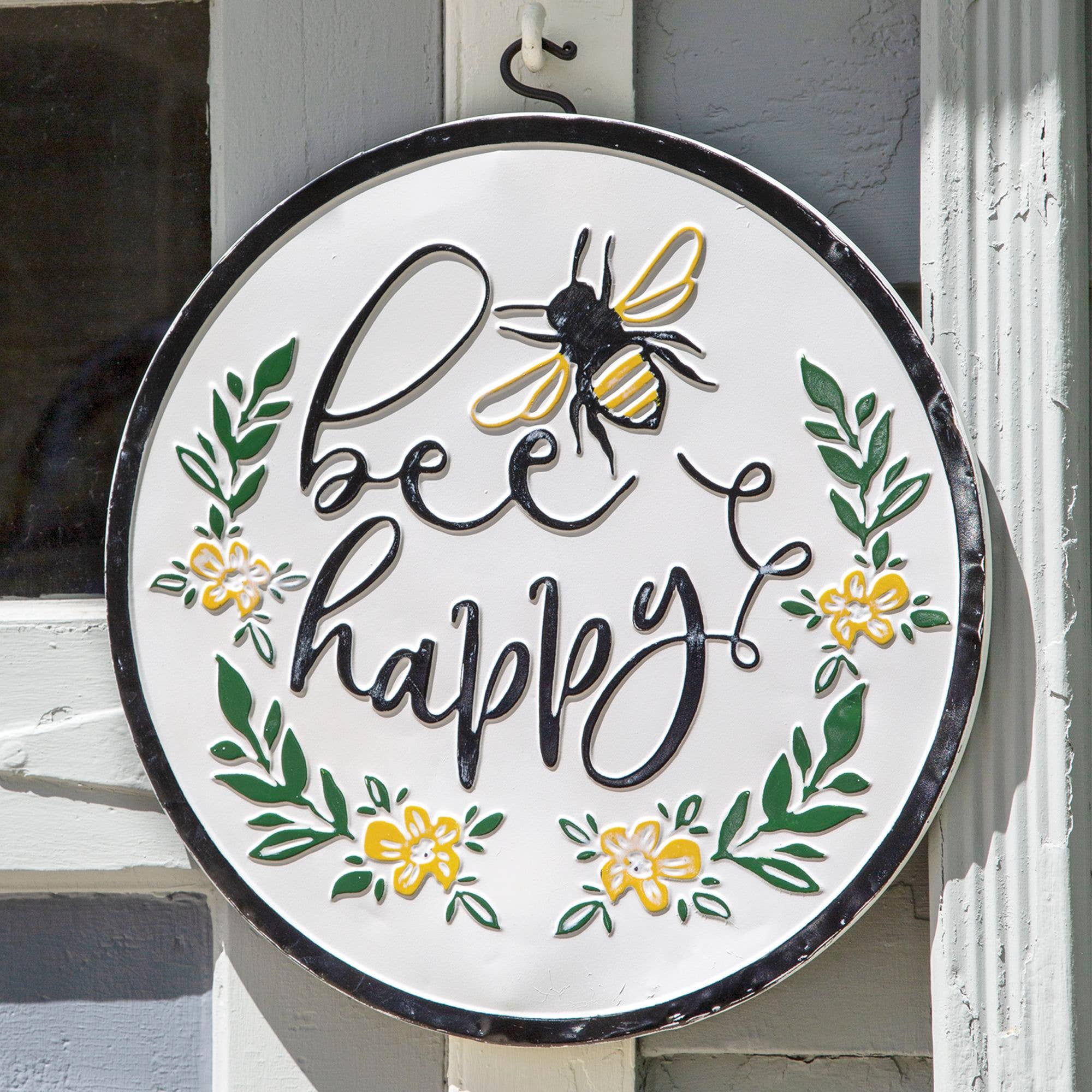 Col House Designs – wholesale Sign – Bee Happy Distressed Enamel Sign1