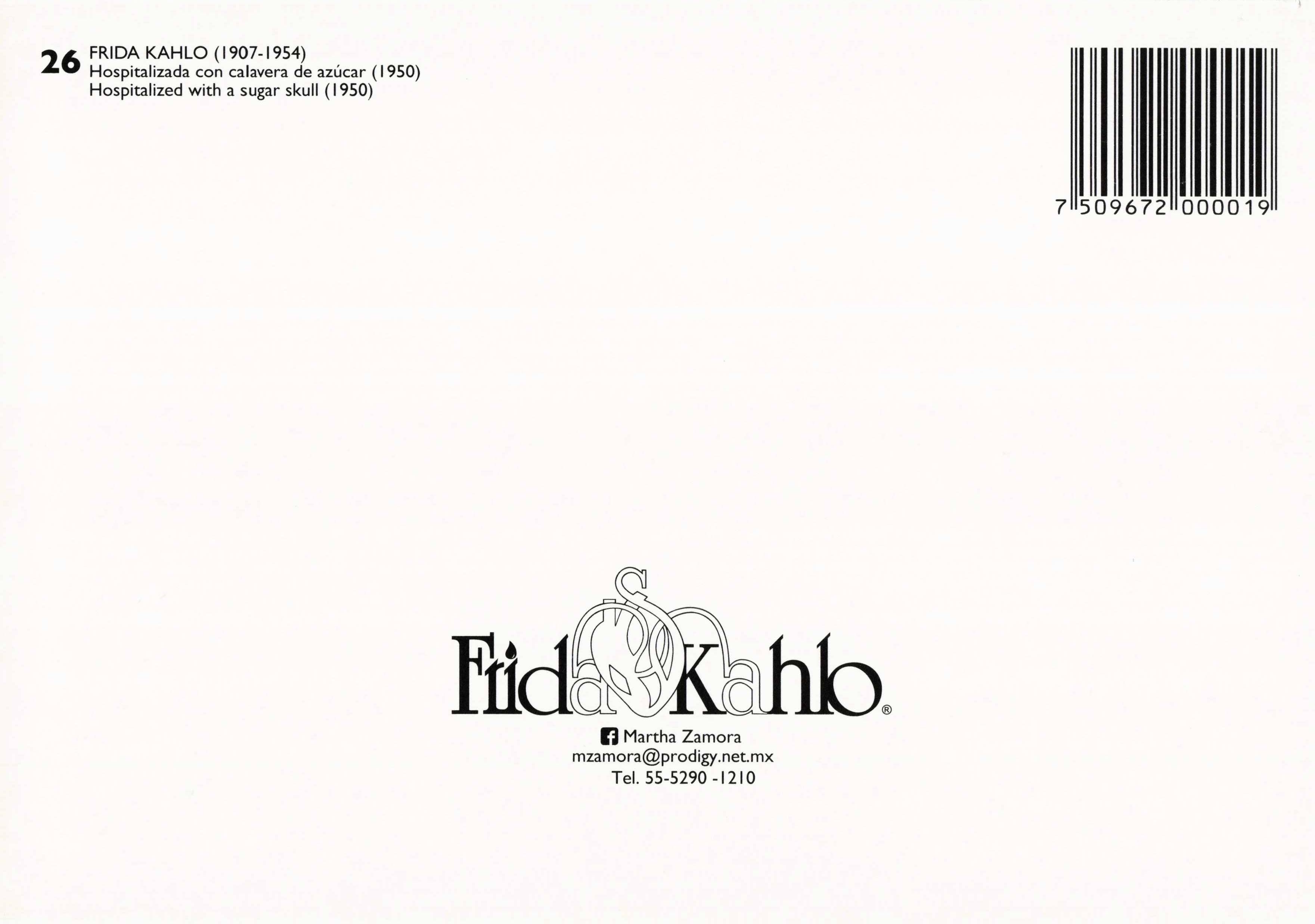 Tesoros Trading Company - Venta al por mayor Tarjeta postal - Serie de postales de Frida Kahlo - Hospitalizada con una calavera de azúcar1