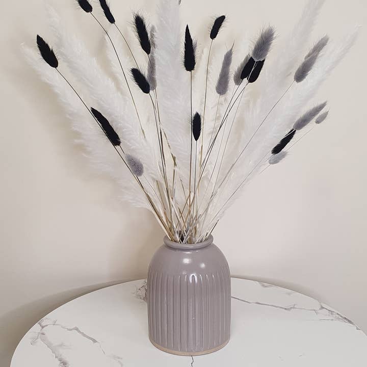 Opal Lily - Wholesale Dried/Pressed Flowers - Pampas Grass & Bunny Tails Bundle - White, Black & Grey