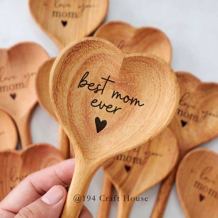 Best Mom Ever Wooden Heart Spoon - Valentine Gifts for wholesale by 194 Craft House