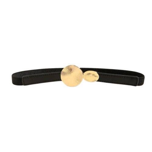 Black And Gold Round Buckle Adjustable Stretchy Band Women’s Belt for wholesale by Fleur de lys collections