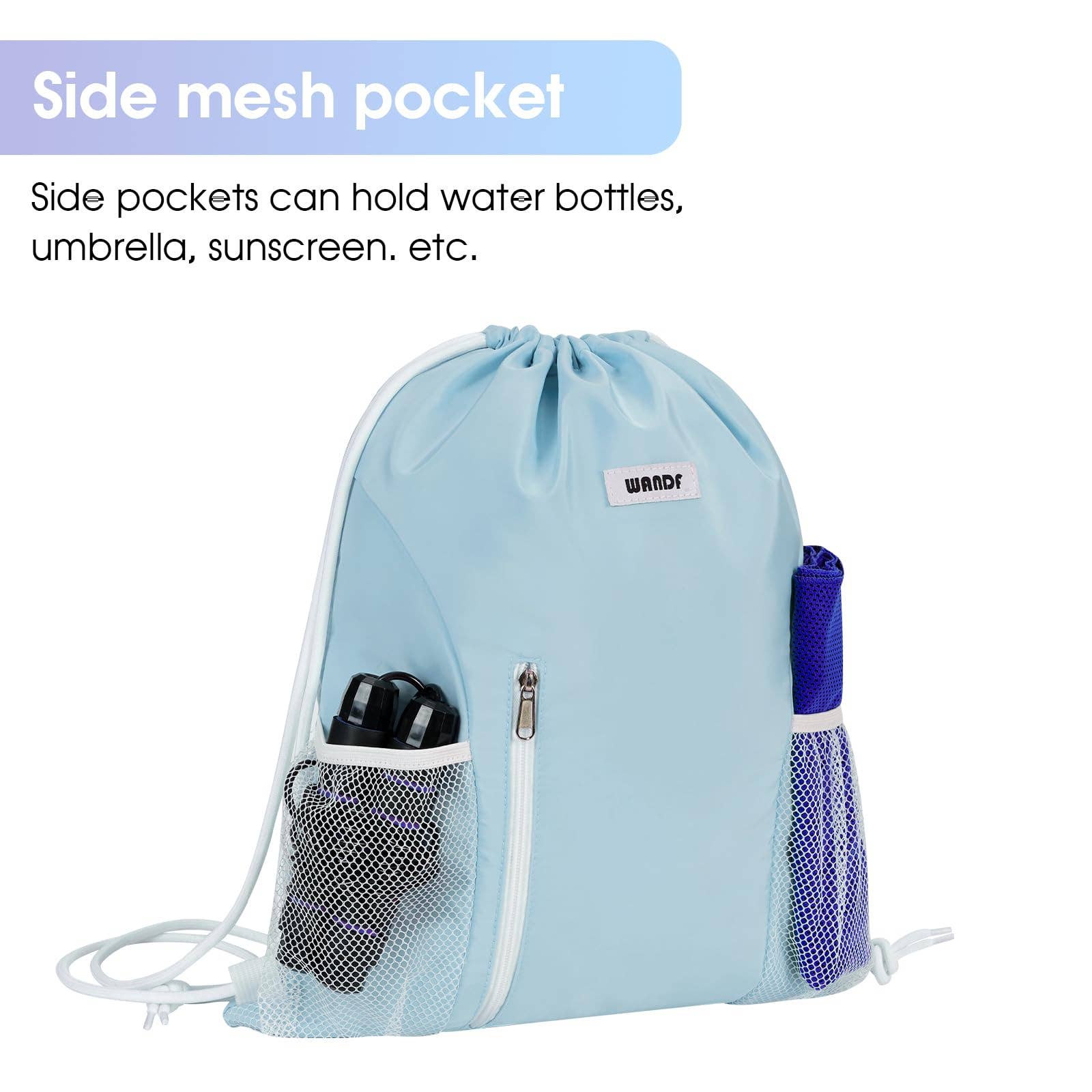 wandf - Vente Sac à cordon de serrage – unisexe - Sac à dos à cordon WF6038 Sports Gym avec poches en maille21