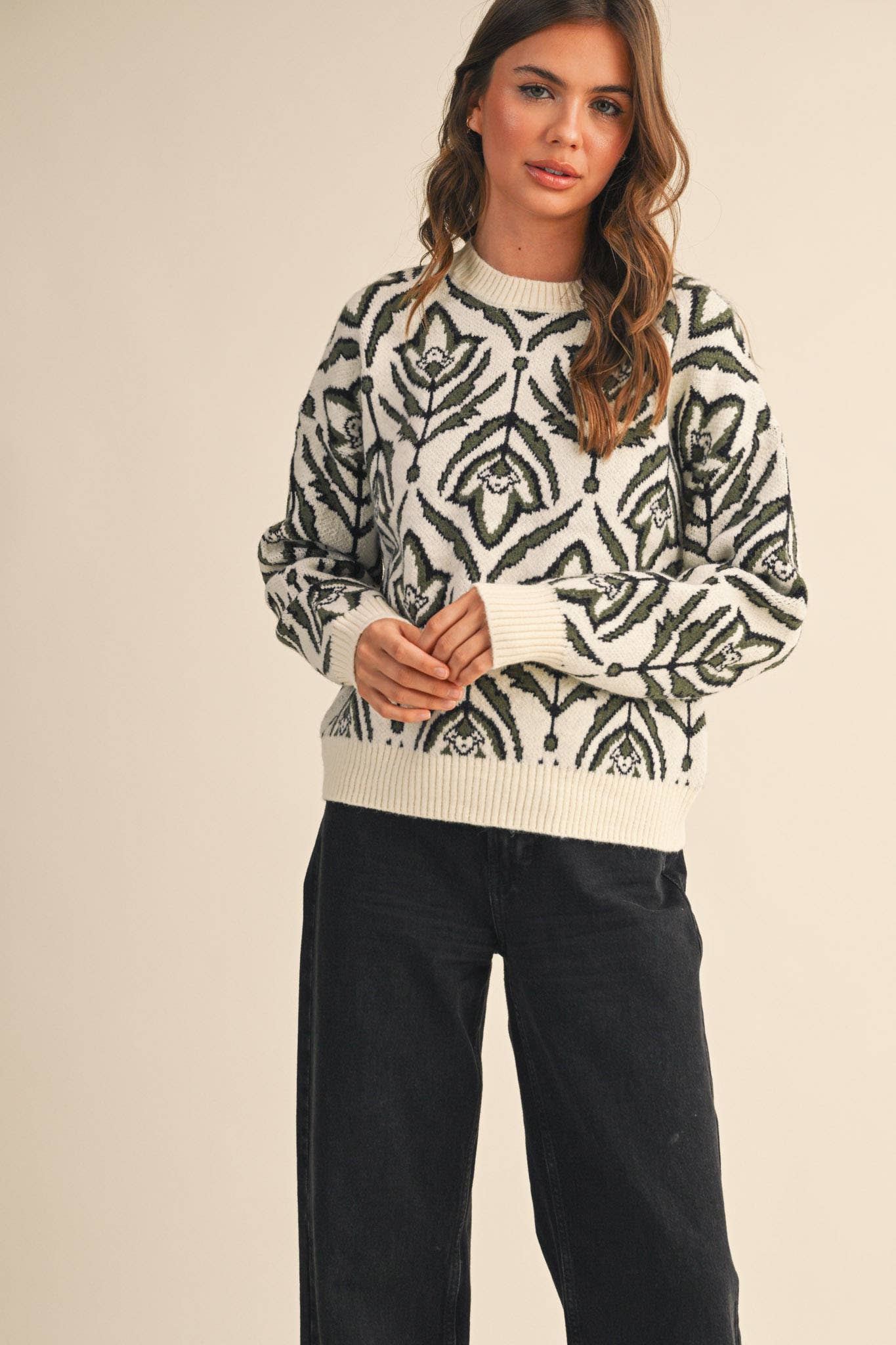 &MERCI - Wholesale Knit Sweater - Women's - FLORAL PATTERN KNIT SWEATER MSW1109526