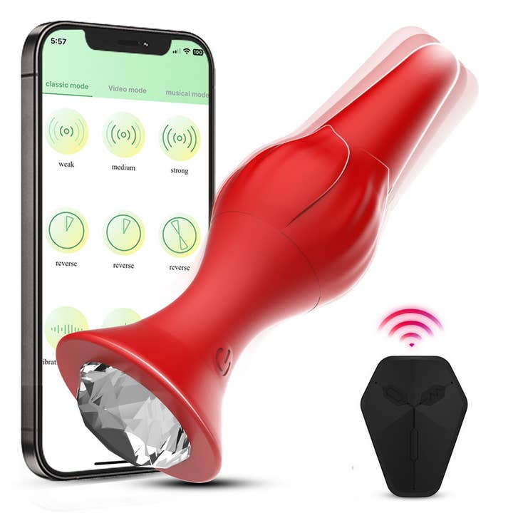 Rouge Plug anal en silicone en forme de rose avec vibration à 9 modes - Jouet sexuel en vente sur Faire8