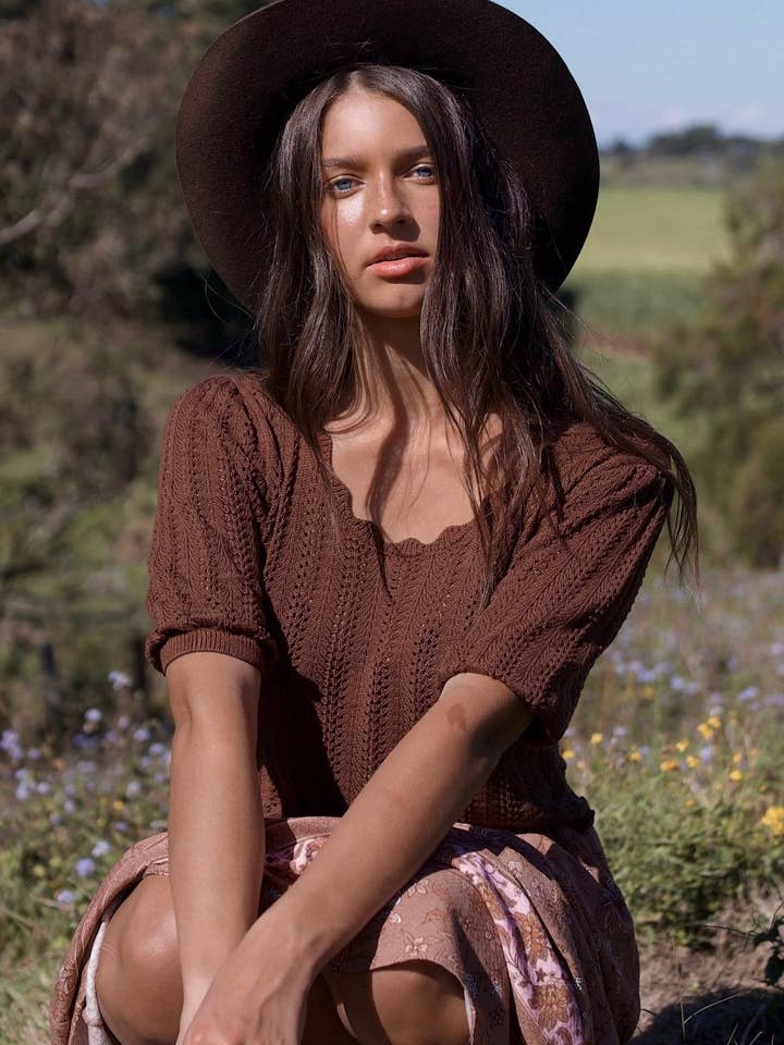 Woodland Knit Top - Brown for wholesale by Coven and Co