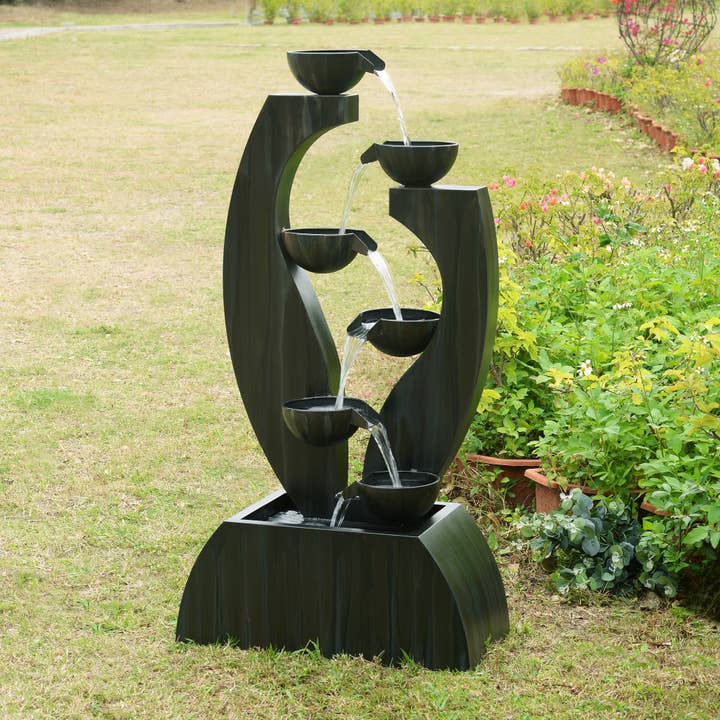 Hi-Line Gift Ltd. - Wholesale Outdoor Ornament/Decor - Outdoor Metal Cups Fountain with Rusty Gray Finish