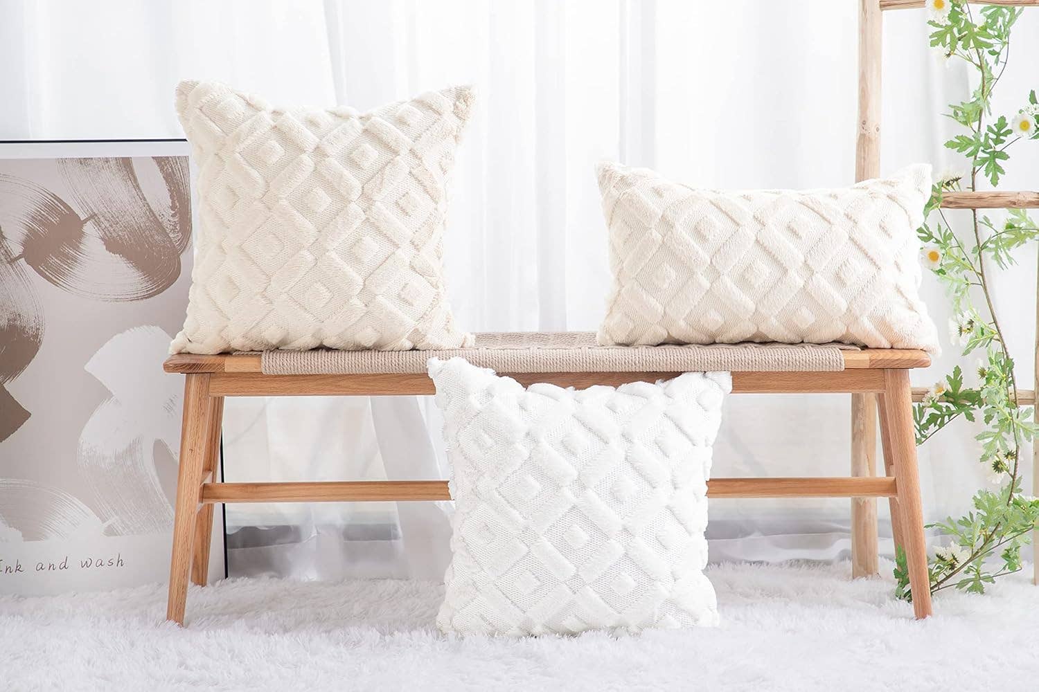 FLUFFERY - Vente Coussin décoratif - Coussin carré gaufré confortable 18"x18" Décoration intérieure1