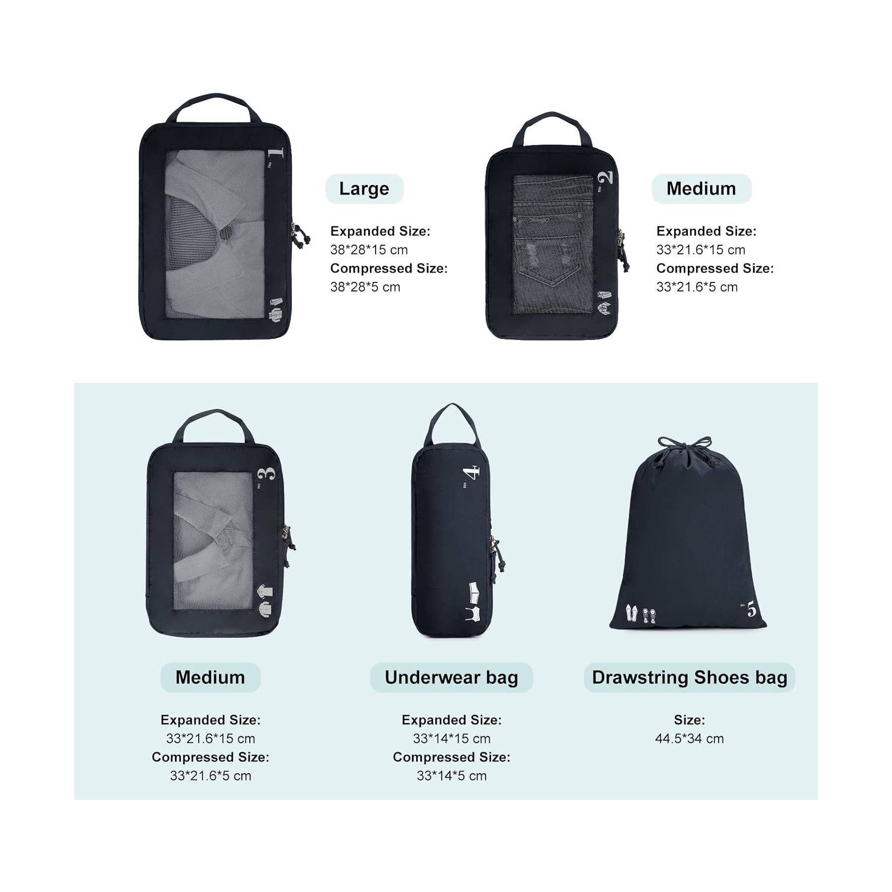 NARWEY INC - Wholesale Packing Cube - 5 Set Compression Packing Cubes for Suitcases Organiser Bags19