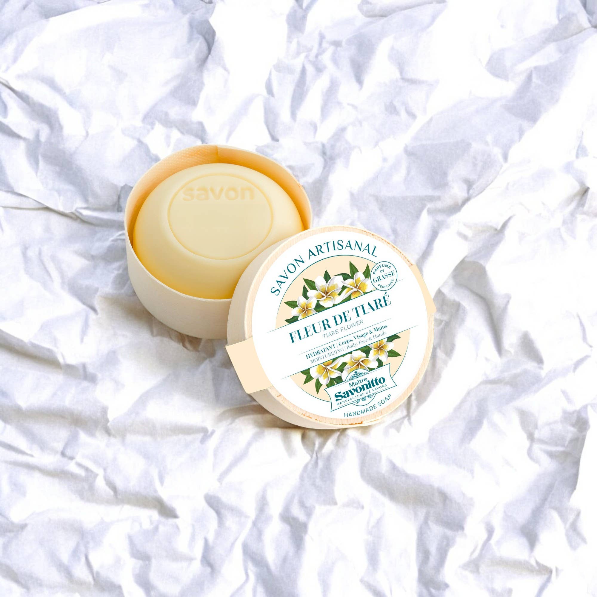 MAITRE SAVONITTO - Venta al por mayor Pastilla de jabón - Jabón Flor de tiaré en caja de madera 100g1