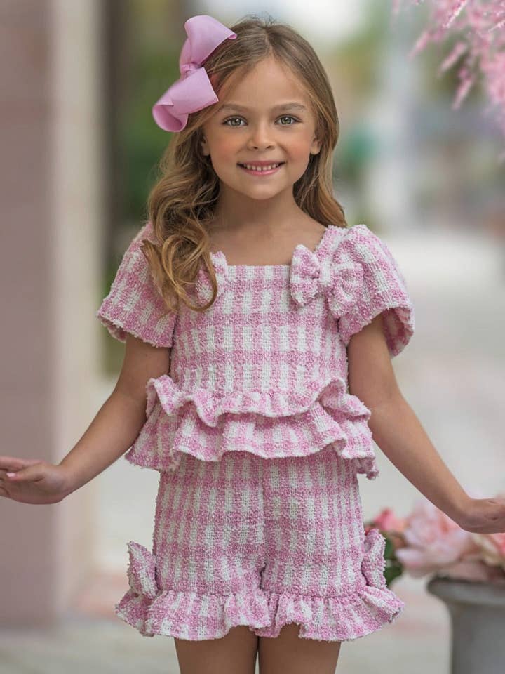Feast In Fashion Pink Gingham Top And Short Set for wholesale by Mia Belle Girls • Wholesale