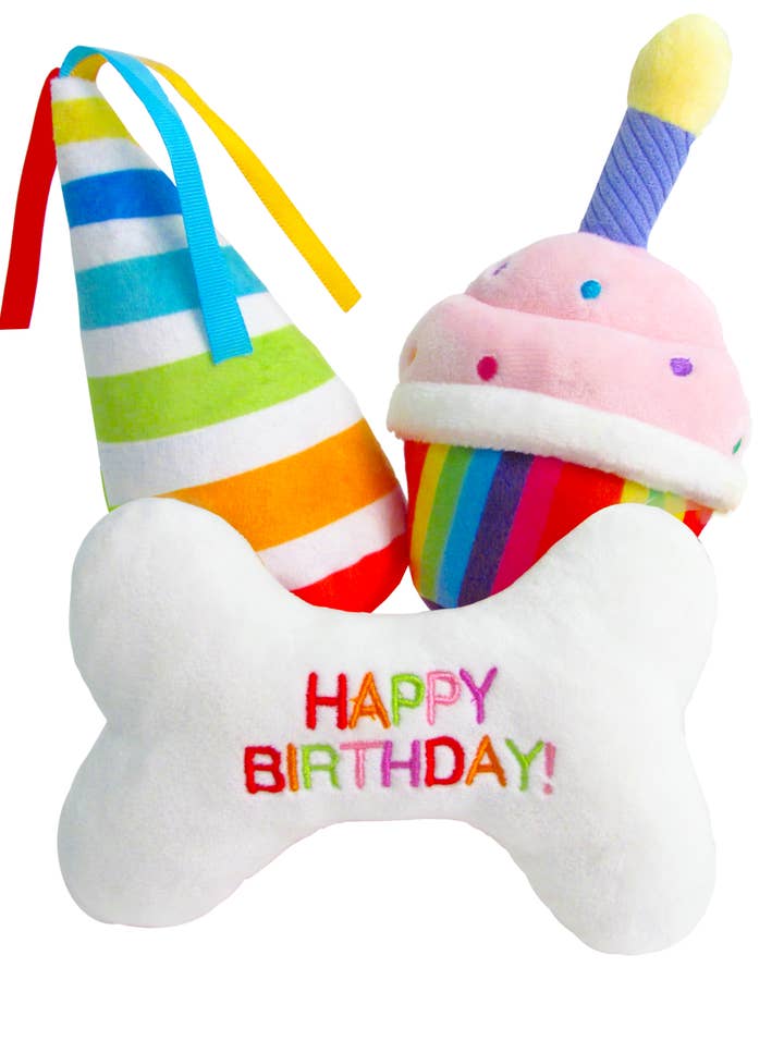 TONBO - Wholesale Pet Plush Toy - Dog - TONBO Birthday Party Combo - Dog Toys, Cupcake, Birthday Hat0