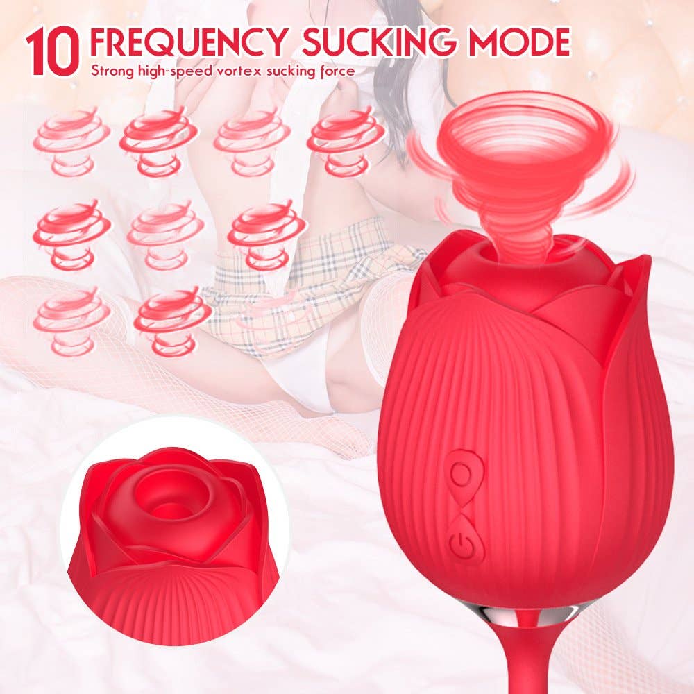 Playful Toy Wholesale - Wholesale Sex Toy - 10 Function Rose Vibrator with Thrusting Bullet8