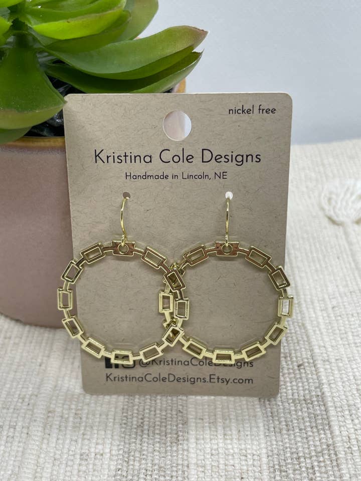 Gold Circle Link Dangle Earrings for wholesale by Kristina Cole Designs