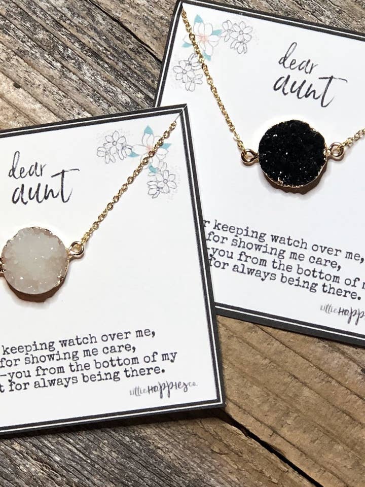 Gift for aunt, Gift for aunt from niece, Aunt necklace, gift from nephew, aunt gifts, aunt jewelry, druzy (01-004) for wholesale by Little Happies Co