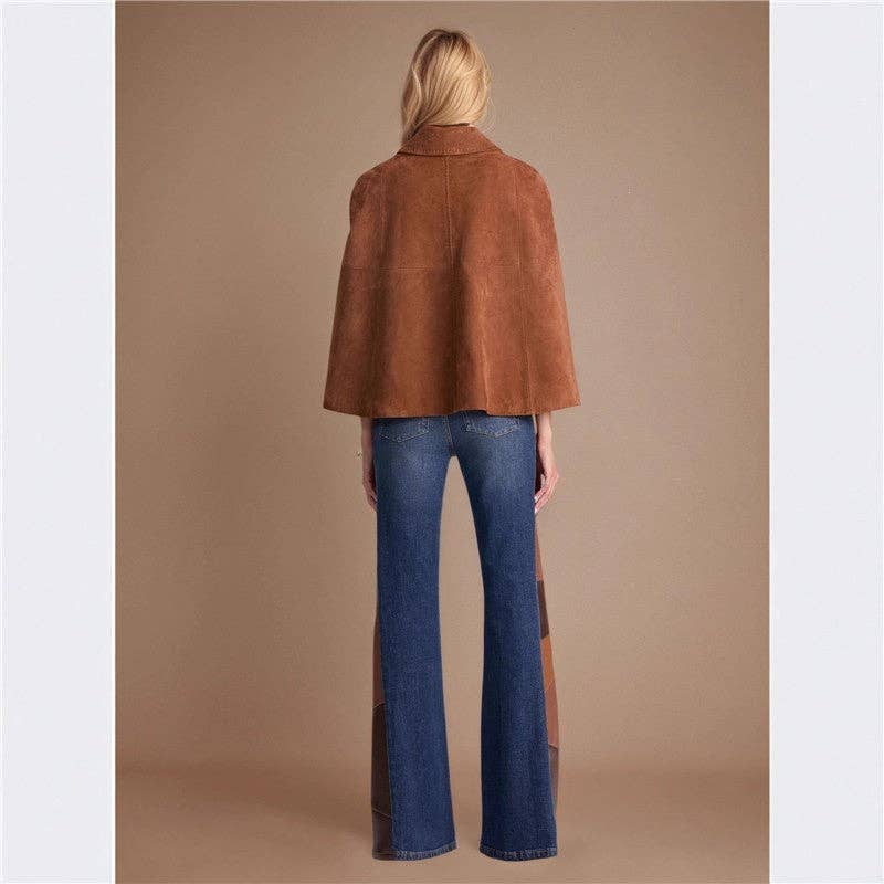 COFFEE Vintage Loose Double Row Metal Button Cape Coat for wholesale on Faire2