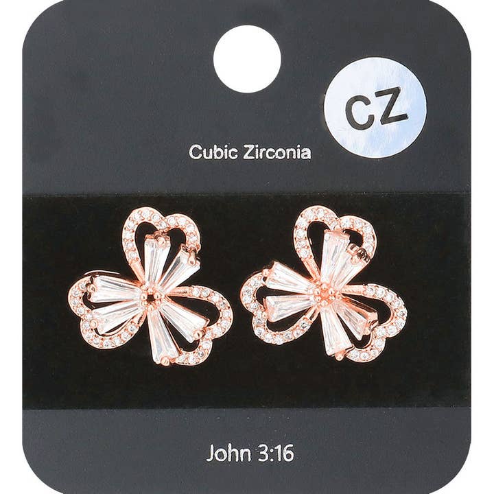 CZ Stone Clover Stud Earrings for wholesale by Sensibling Corp.
