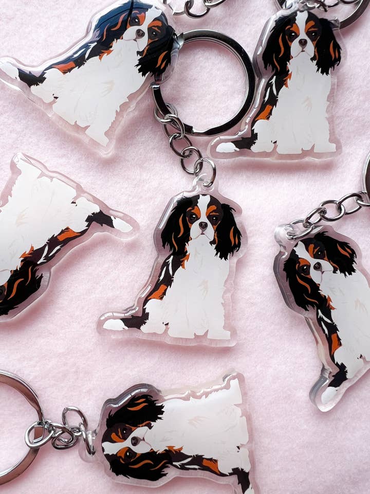 Cavalier King Charles Spaniel (tri-color) Keychain for wholesale by Our Cheery Corner